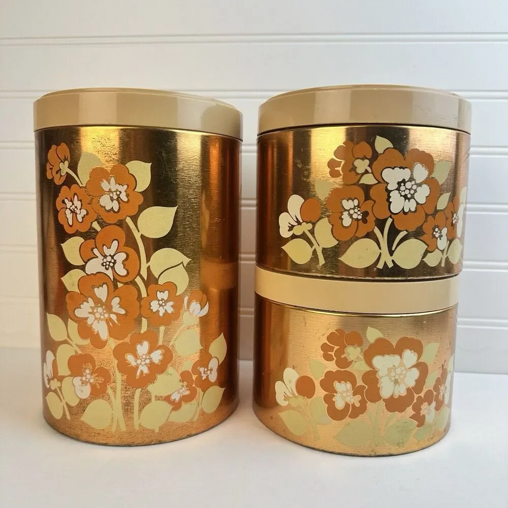 Vintage Cheinco Copper Flower Set of 3 Canisters 1960's - 70's Retro Cottagecore